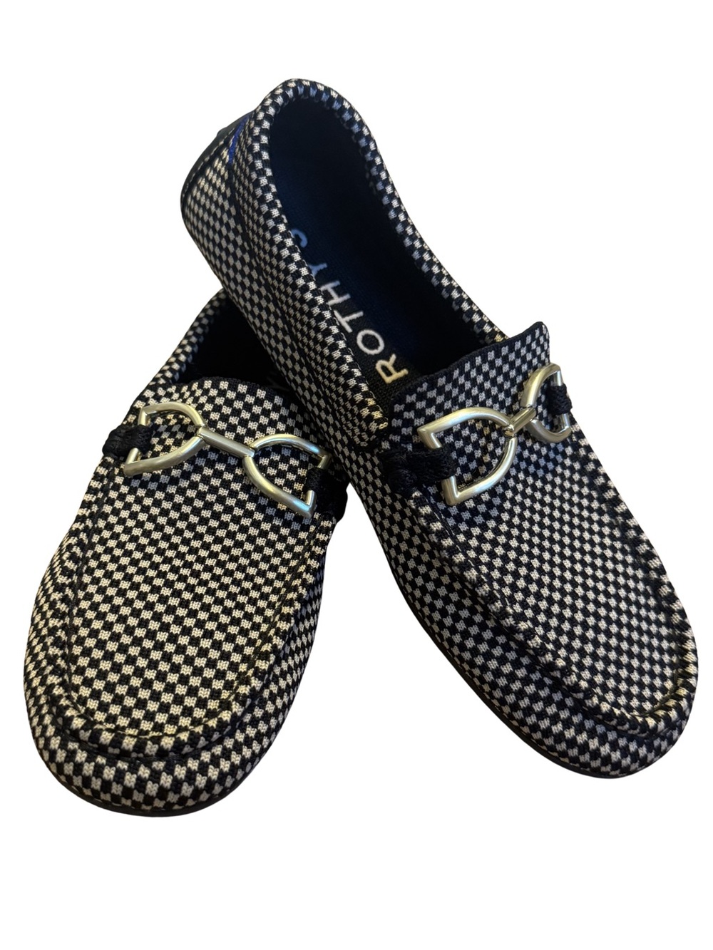 Rothy's Black & White Checkered Loafers with Gold Hardware